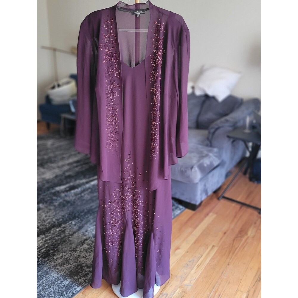 R&M Richards Embellished Plum Evening Dress with Jacket Size 22W